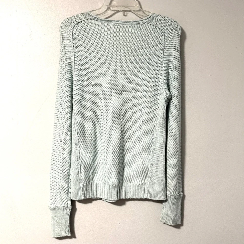 Tory Burch Crew Neck Waffle Knit Sweater Ice blue Raglan Sleeve Pullover Women M
